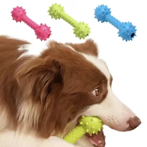 Giocattolo da masticare per cani, giocattolo in gomma per cani, giocattolo cigolante per cani, giocattolo a forma di manubrio per cani