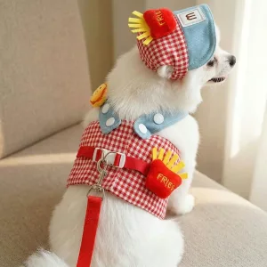 Set con gilet costume a imbracatura per cane, guinzaglio e cappellino
