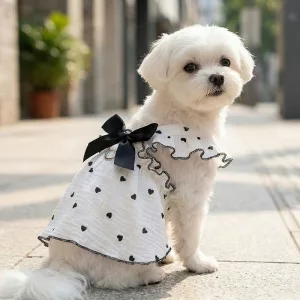 Carino vestitino in cotone con fiocco per cani con anello a D