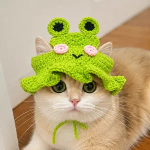 Simpatico cappello da gatto a rana all'uncinetto