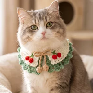 Collare per gatti carino lavorato a maglia, bavaglino colorato all'uncinetto