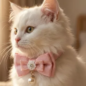 Delizioso collare rosa con fiocco per gatto
