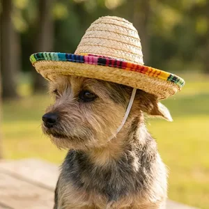 Cappello di paglia colorato a tesa larga per cani
