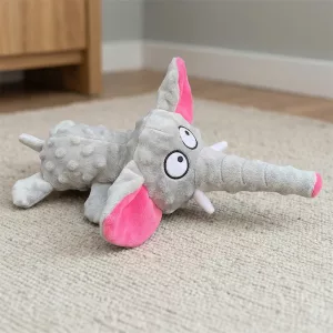 Simpatico giocattolo da masticare per cani a forma di elefante in morbido pile con squeak