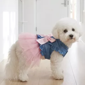 Grazioso abito da festa con fiocco e gonna tutu in tulle per cani