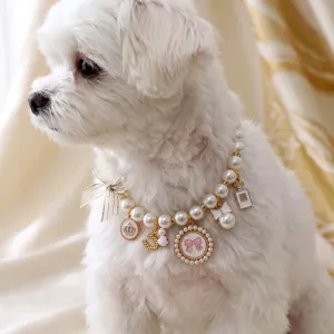 dog pearl collar, pearl necklace dog collar