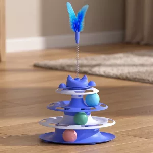 Torre interattiva con palline per gatti e teaser con piuma