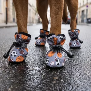 Set da 4 stivali impermeabili regolabili per cani, scarpe antiscivolo con coulisse
